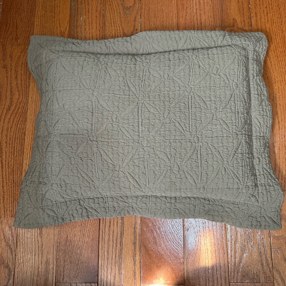 Peacock Alley Elegant Olive Green Quilted Pillow Sham Cotton